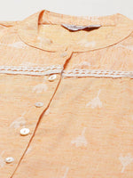 Thumbnail for Jompers Women's Orange Ethnic Motifs Ikat Kurta with lace work - Distacart