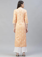Thumbnail for Jompers Women's Orange Ethnic Motifs Ikat Kurta with lace work - Distacart