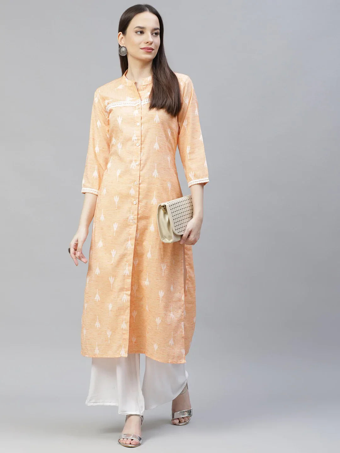 Jompers Women's Orange Ethnic Motifs Ikat Kurta with lace work - Distacart