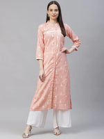 Thumbnail for Jompers Women's Pink Ethnic Motifs Ikat Kurta with lace work - Distacart