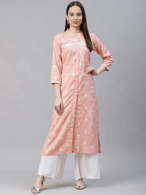 Jompers Women's Pink Ethnic Motifs Ikat Kurta with lace work - Distacart