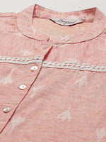 Thumbnail for Jompers Women's Pink Ethnic Motifs Ikat Kurta with lace work - Distacart