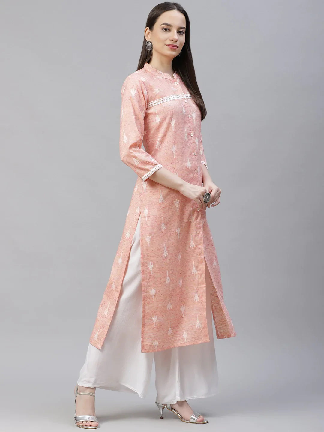 Jompers Women's Pink Ethnic Motifs Ikat Kurta with lace work - Distacart