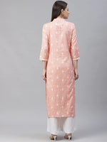Thumbnail for Jompers Women's Pink Ethnic Motifs Ikat Kurta with lace work - Distacart