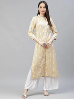 Thumbnail for Jompers Women's Yellow Ethnic Motifs Ikat Kurta with lace work - Distacart
