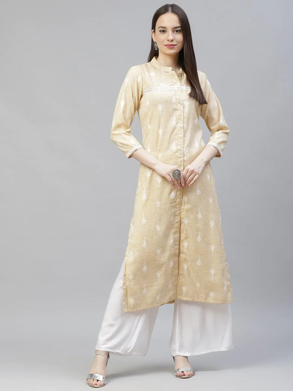 Jompers Women's Yellow Ethnic Motifs Ikat Kurta with lace work - Distacart