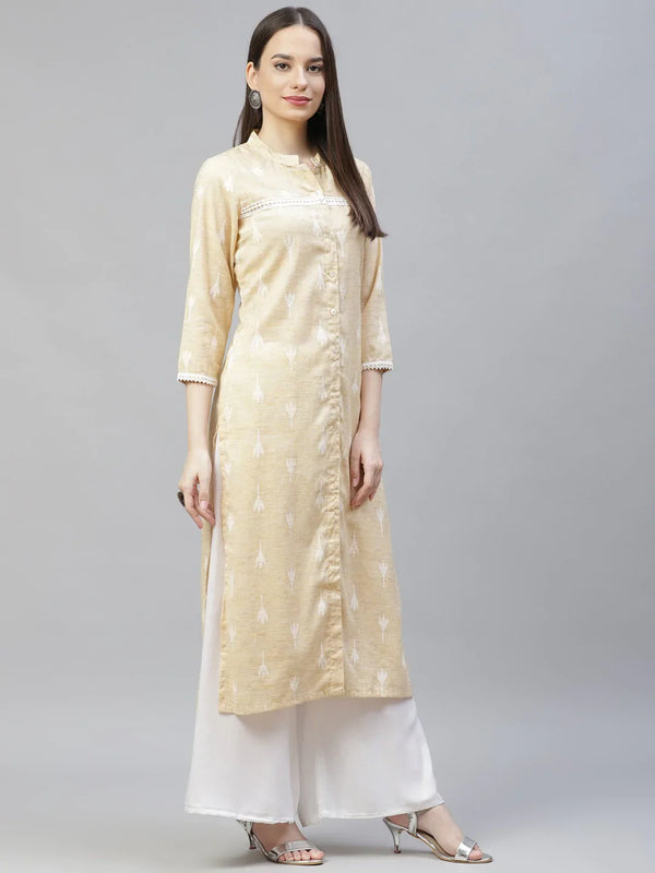 Jompers Women's Yellow Ethnic Motifs Ikat Kurta with lace work - Distacart