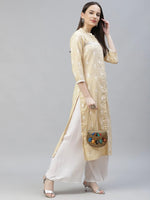 Thumbnail for Jompers Women's Yellow Ethnic Motifs Ikat Kurta with lace work - Distacart