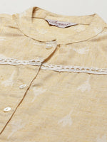 Thumbnail for Jompers Women's Yellow Ethnic Motifs Ikat Kurta with lace work - Distacart