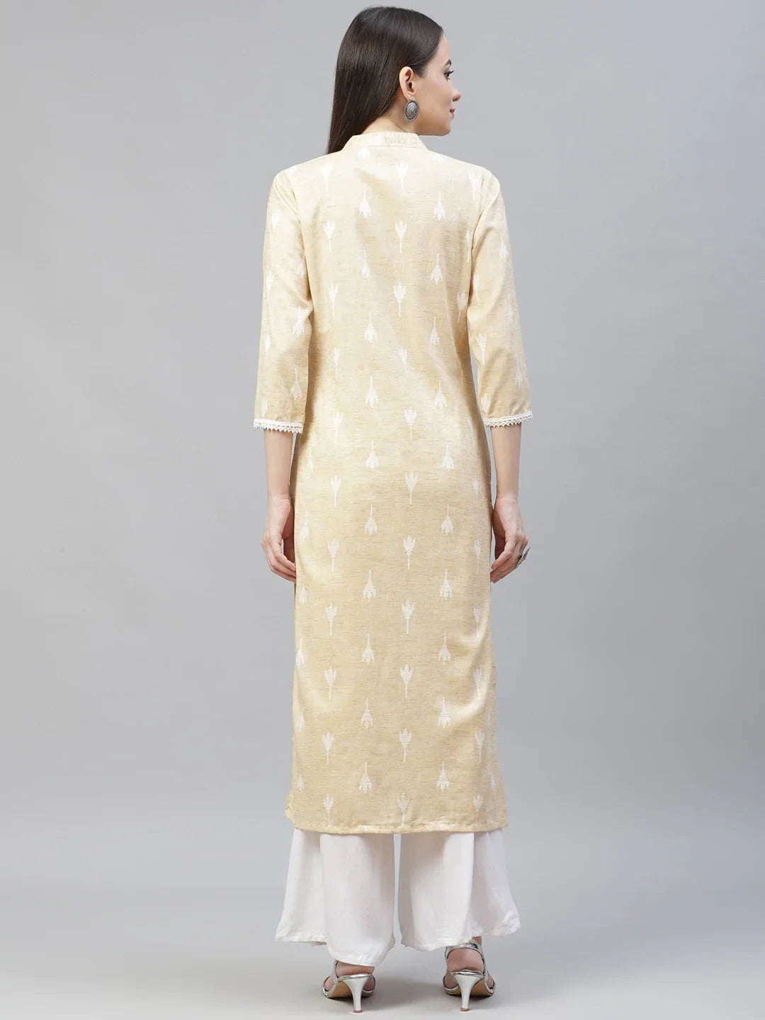 Jompers Women's Yellow Ethnic Motifs Ikat Kurta with lace work - Distacart