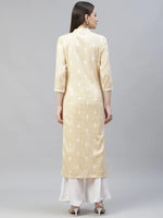 Thumbnail for Jompers Women's Yellow Ethnic Motifs Ikat Kurta with lace work - Distacart