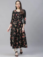 Thumbnail for Jompers Women's Black Floral Printed Floral Anarkali Kurta - Distacart