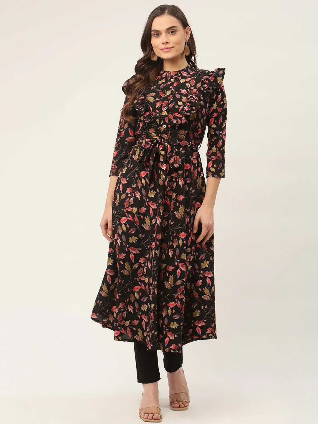 Jompers Women's Black Flared Printed kurta - Distacart