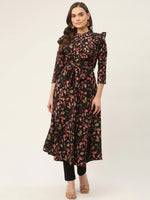 Thumbnail for Jompers Women's Black Flared Printed kurta - Distacart