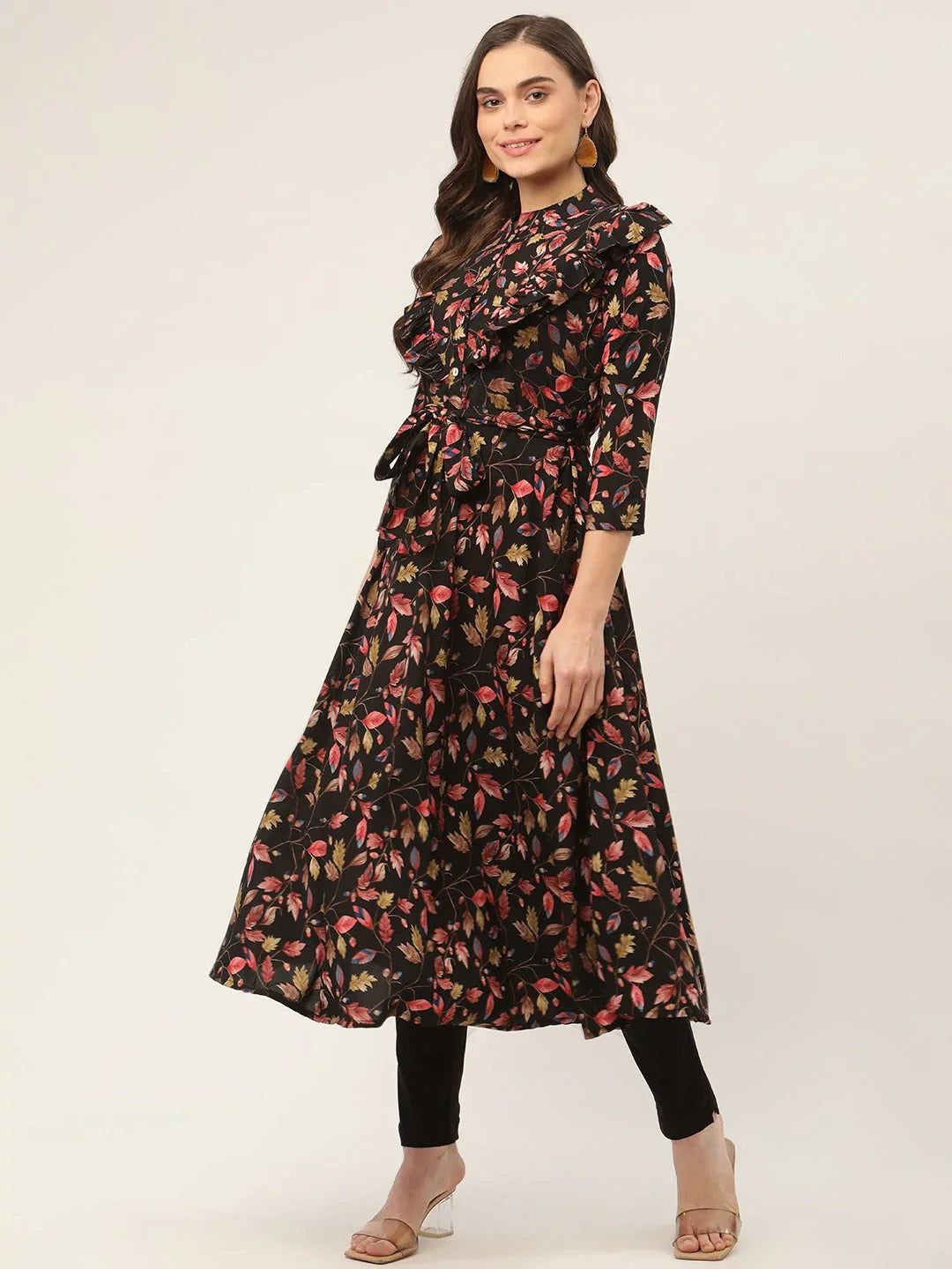 Jompers Women's Black Flared Printed kurta - Distacart