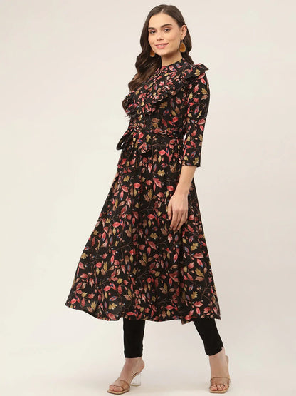 Jompers Women's Black Flared Printed kurta - Distacart