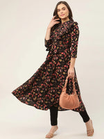 Thumbnail for Jompers Women's Black Flared Printed kurta - Distacart