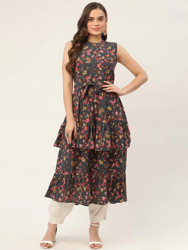 Jompers Women's Grey Flared Printed kurta - Distacart