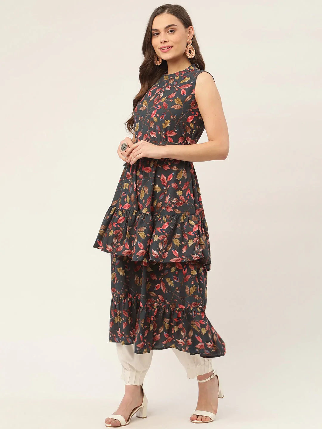 Jompers Women's Grey Flared Printed kurta - Distacart