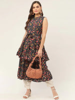 Thumbnail for Jompers Women's Grey Flared Printed kurta - Distacart
