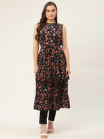 Thumbnail for Jompers Women's Navy Blue Flared Printed kurta - Distacart