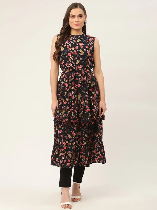 Jompers Women's Navy Blue Flared Printed kurta - Distacart