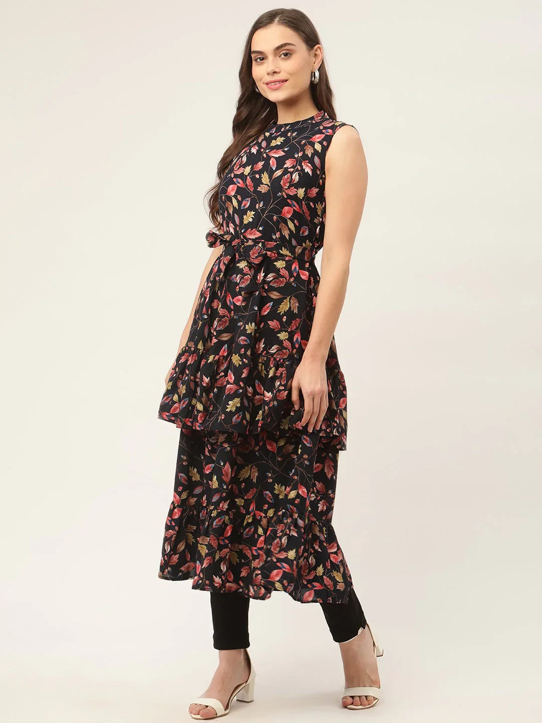Jompers Women's Navy Blue Flared Printed kurta - Distacart