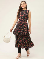 Thumbnail for Jompers Women's Navy Blue Flared Printed kurta - Distacart