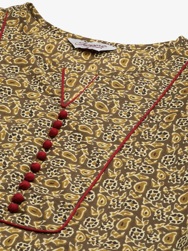 Jompers Women's Brown and Olive Printed Straight Pure Cotton Kurta - Distacart
