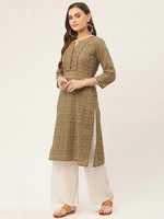 Thumbnail for Jompers Women's Brown and Olive Printed Straight Pure Cotton Kurta - Distacart