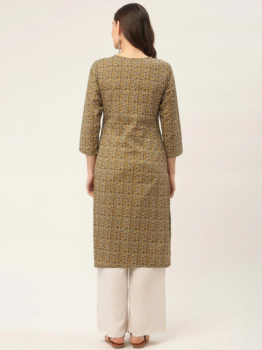 Jompers Women's Brown and Olive Printed Straight Pure Cotton Kurta - Distacart