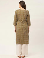 Thumbnail for Jompers Women's Brown and Olive Printed Straight Pure Cotton Kurta - Distacart