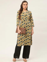Thumbnail for Jompers Women's Beige and Navy Printed Straight Pure Cotton Kurta - Distacart