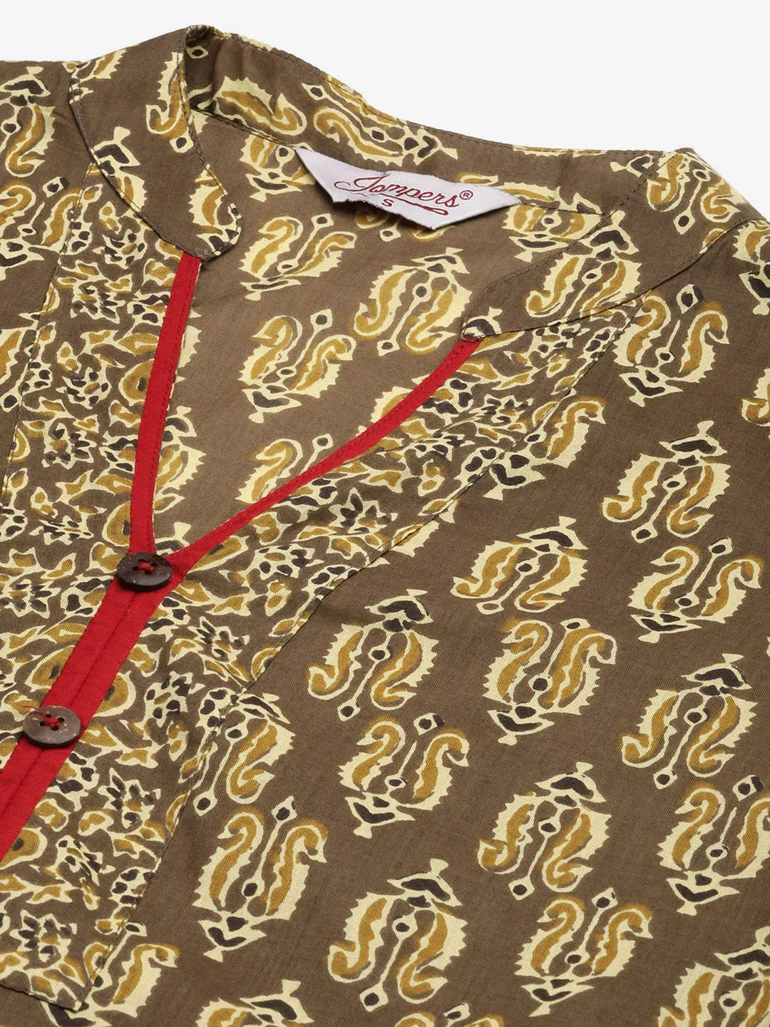 Jompers Women's Brown and Olive Printed Straight Pure Cotton Kurta - Distacart