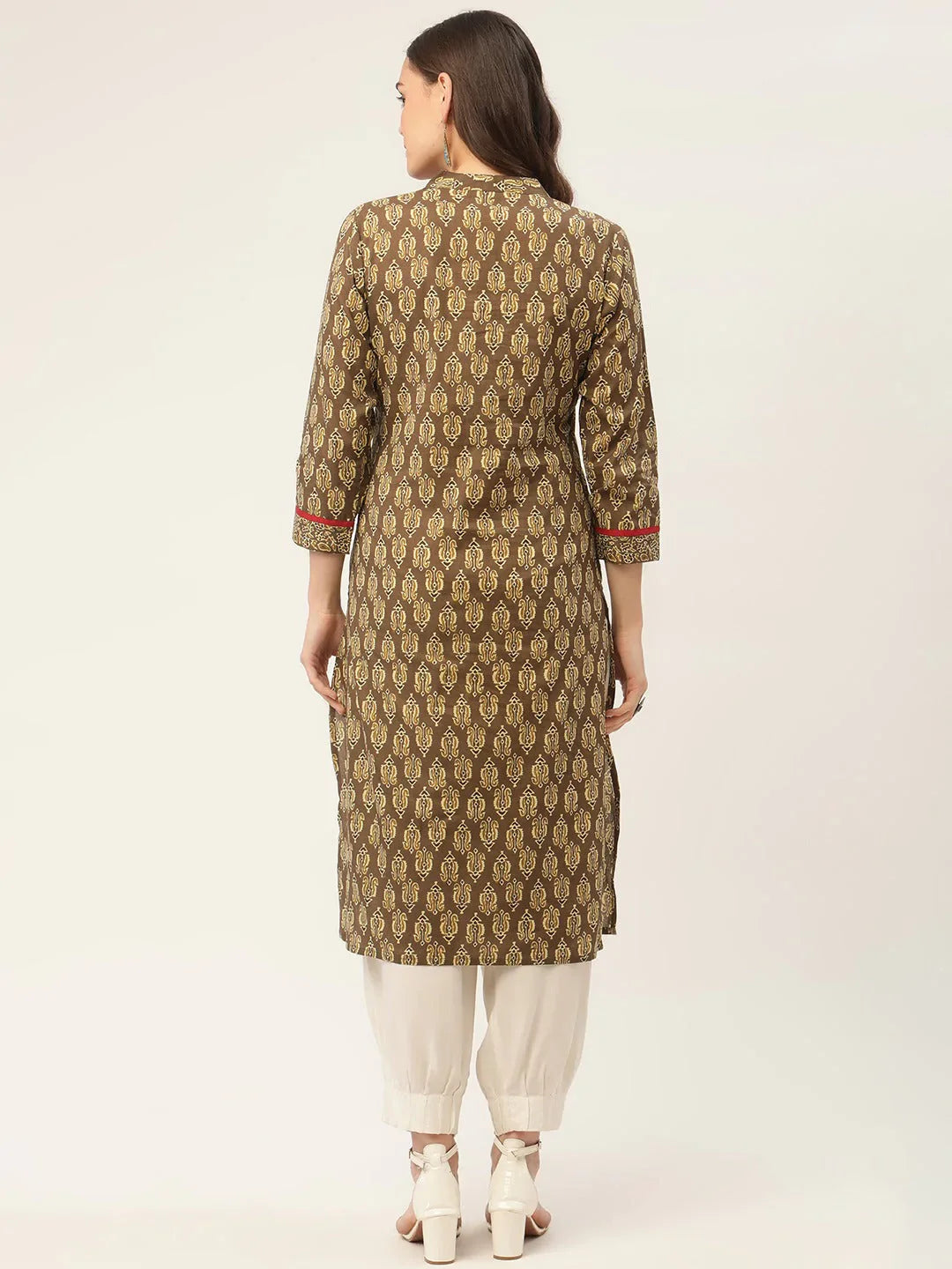 Jompers Women's Brown and Olive Printed Straight Pure Cotton Kurta - Distacart