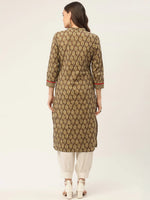 Thumbnail for Jompers Women's Brown and Olive Printed Straight Pure Cotton Kurta - Distacart