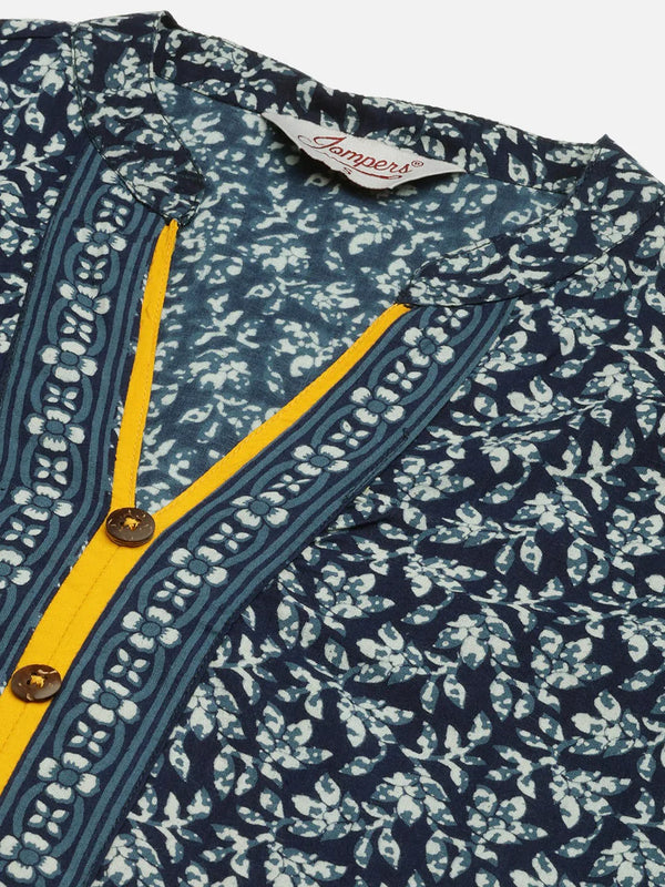 Jompers Women's Indigo Blue Printed Straight Pure Cotton Kurta - Distacart