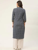 Thumbnail for Jompers Women's Indigo Blue Printed Straight Pure Cotton Kurta - Distacart