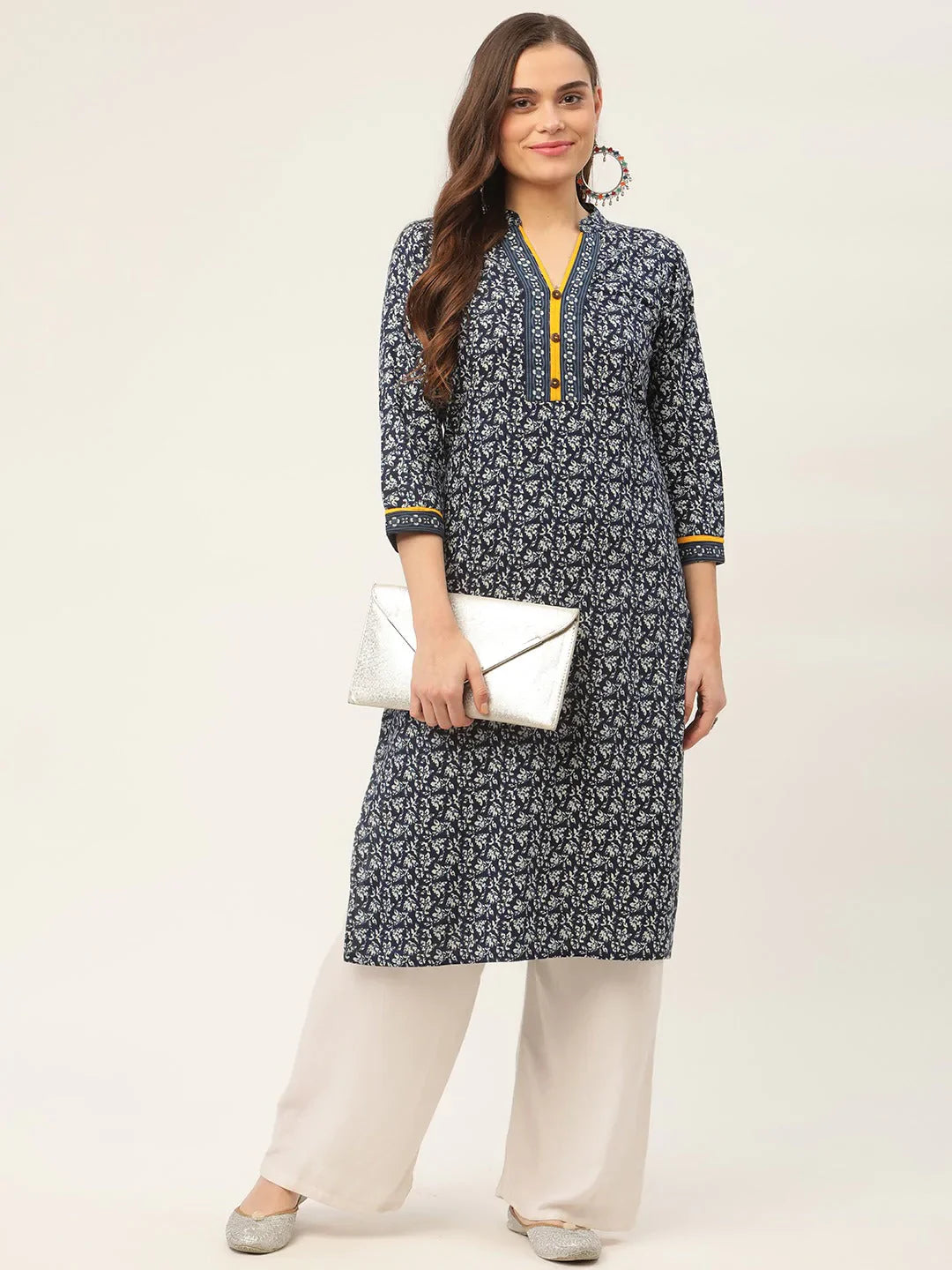Jompers Women's Indigo Blue Printed Straight Pure Cotton Kurta - Distacart