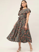 Thumbnail for Jompers Women's Grey Flared Printed kurta - Distacart