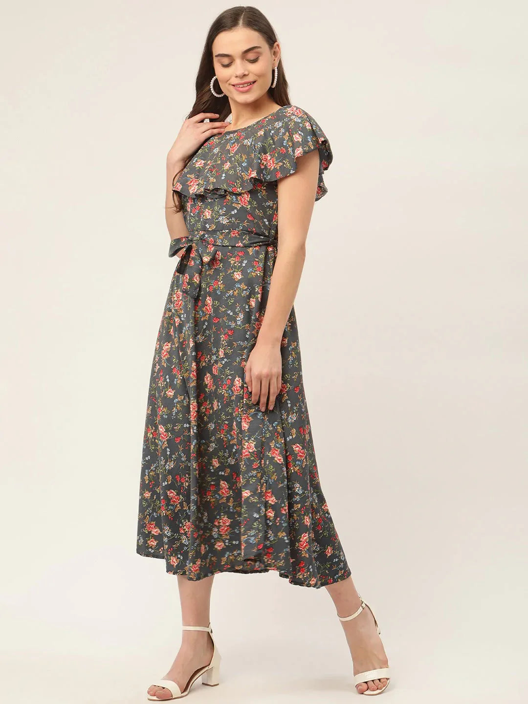 Jompers Women's Grey Flared Printed kurta - Distacart
