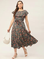 Thumbnail for Jompers Women's Grey Flared Printed kurta - Distacart