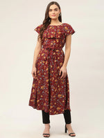 Thumbnail for Jompers Women's Maroon Flared Printed kurta - Distacart