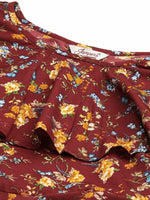 Thumbnail for Jompers Women's Maroon Flared Printed kurta - Distacart