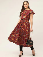 Thumbnail for Jompers Women's Maroon Flared Printed kurta - Distacart