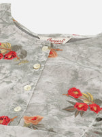 Thumbnail for Jompers Women's Grey Georgette Flared Printed kurta - Distacart
