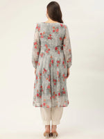 Thumbnail for Jompers Women's Grey Georgette Flared Printed kurta - Distacart