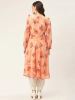 Thumbnail for Jompers Women's Orange Georgette Flared Printed kurta - Distacart