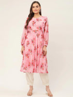 Thumbnail for Jompers Women's Pink Georgette Flared Printed kurta - Distacart