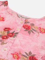 Thumbnail for Jompers Women's Pink Georgette Flared Printed kurta - Distacart